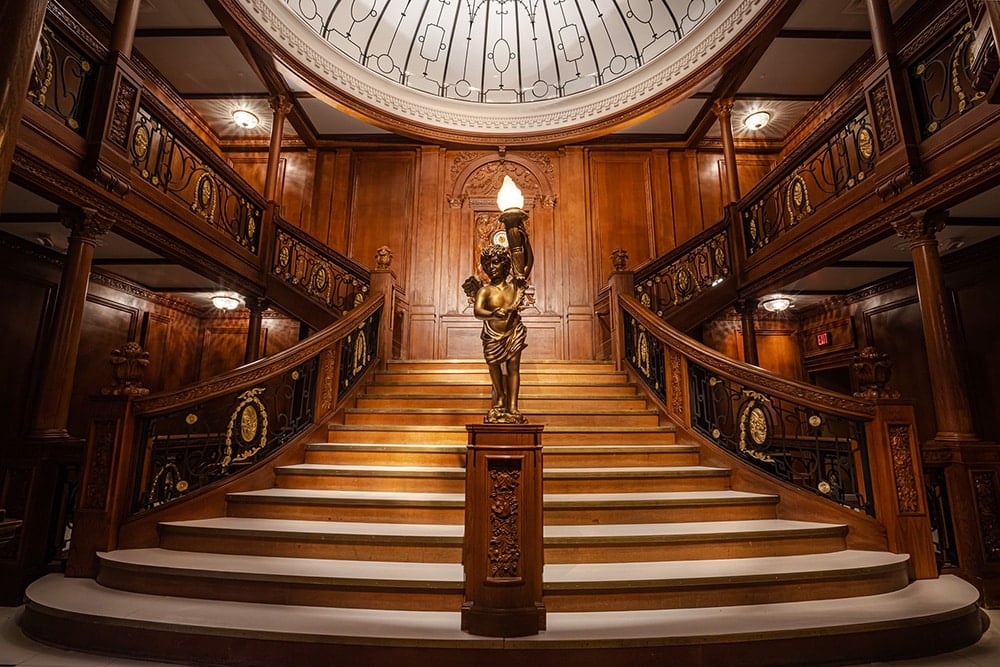 . Grand Staircase in Titanic The Artefact Exhibition in Paris coming to Melbourne Museum. Source EMG