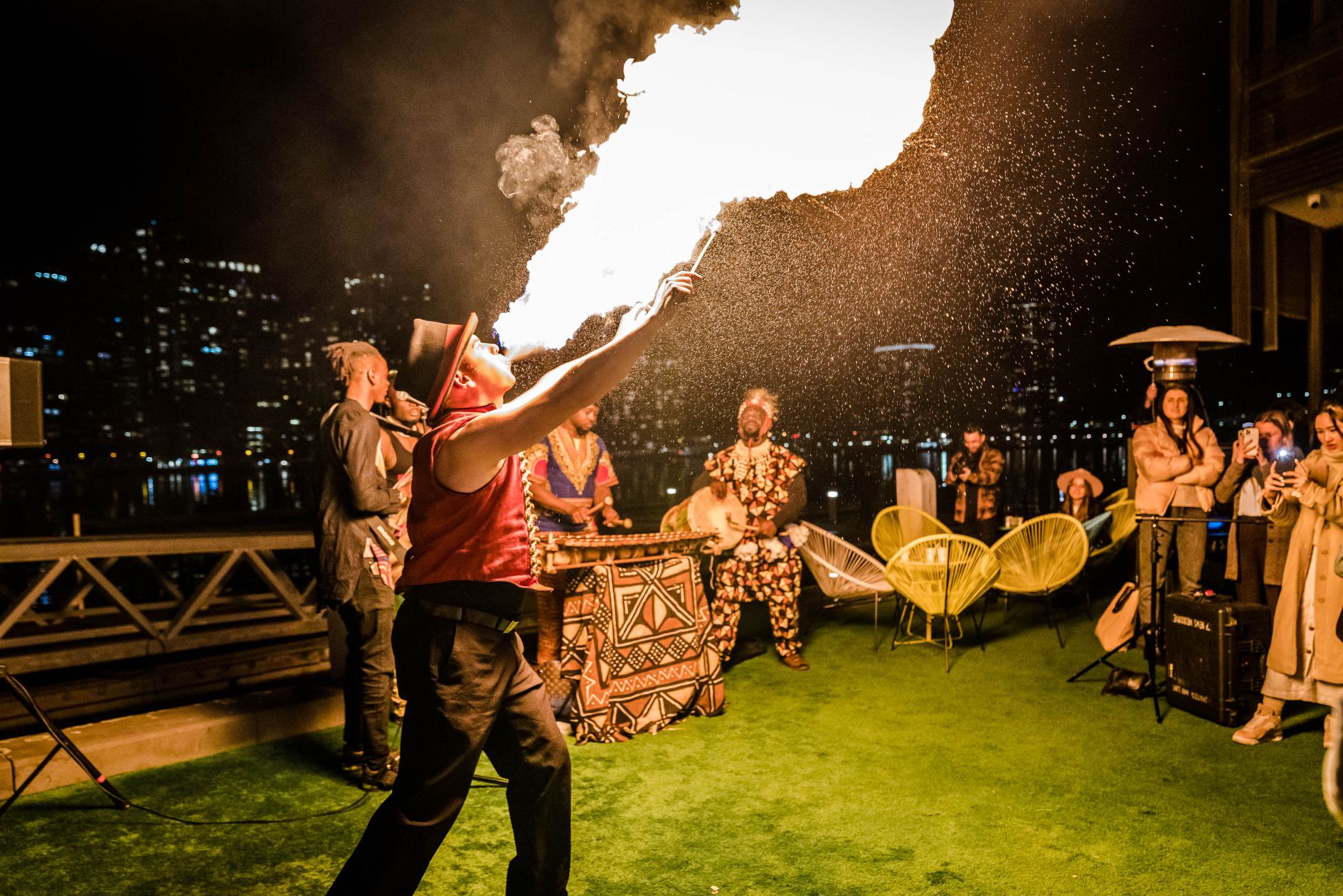 Firelight Festival Docklands Fire Breather and Musicians