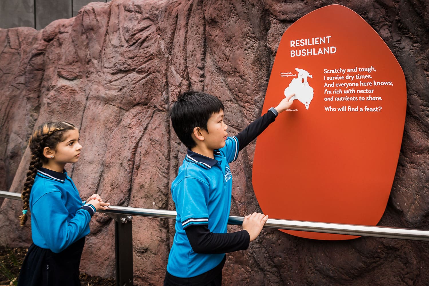 Gandel Gondwana Garden Melbourne Museum Kids with Resilient Bushland Plaque