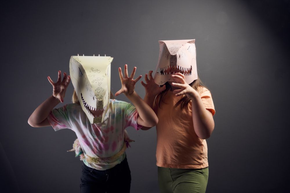 Playbound T.Rex masks at Melbourne Museum Source Museums Victoria Photo Eugene Hyland